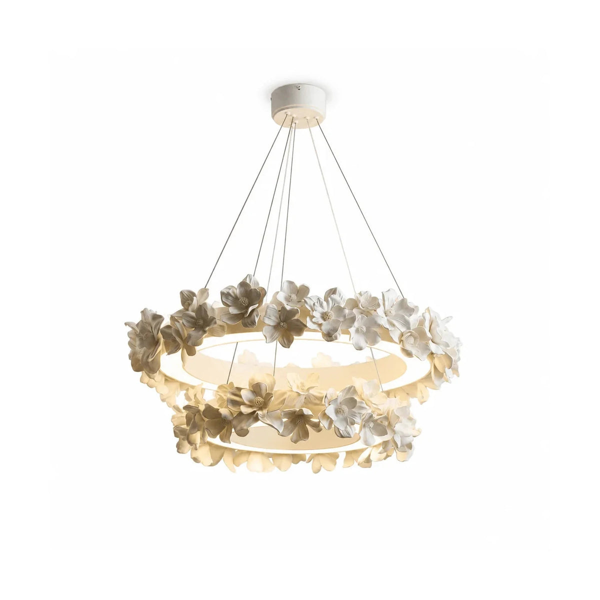 Elegant Circular Floral Wreath Hanging Ceiling Fixture for Foyer light fixture by AUVIELIGHT, ∅ 39.4 / 29.5″ x H 11.8″ / White