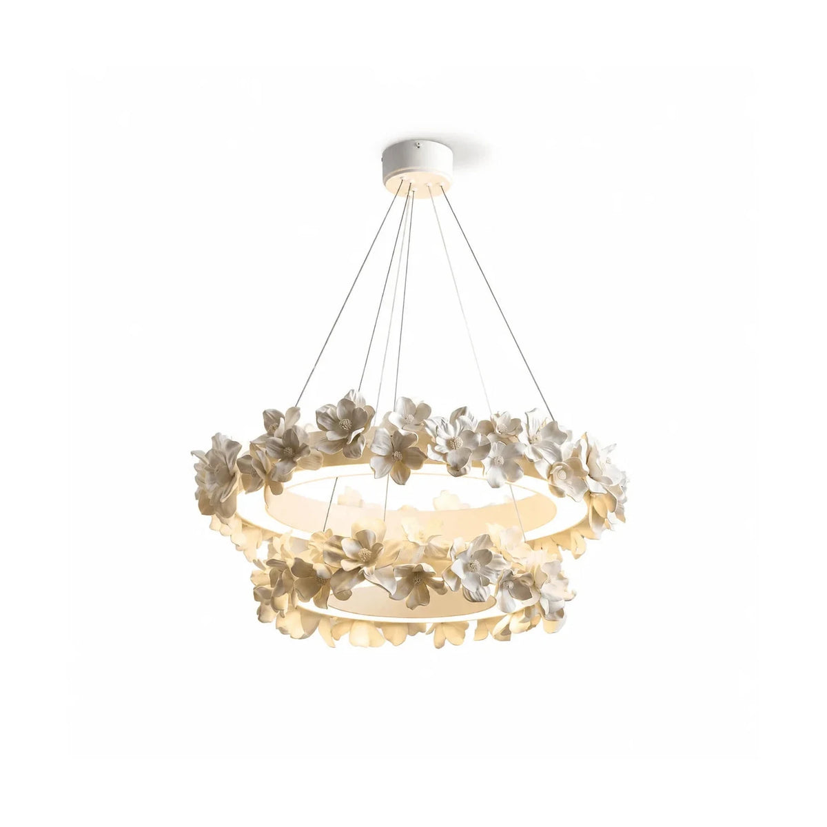 Elegant Circular Floral Wreath Hanging Ceiling Fixture for Foyer light fixture by AUVIELIGHT, ∅ 29.5 / 21.7″ x H 11.8″ / White