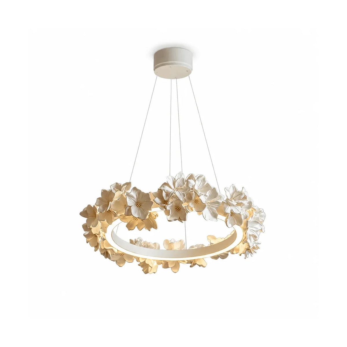Elegant Circular Floral Wreath Hanging Ceiling Fixture for Foyer light fixture by AUVIELIGHT, ∅ 27.6″ x H 5.9″ / White and 1 other sizes