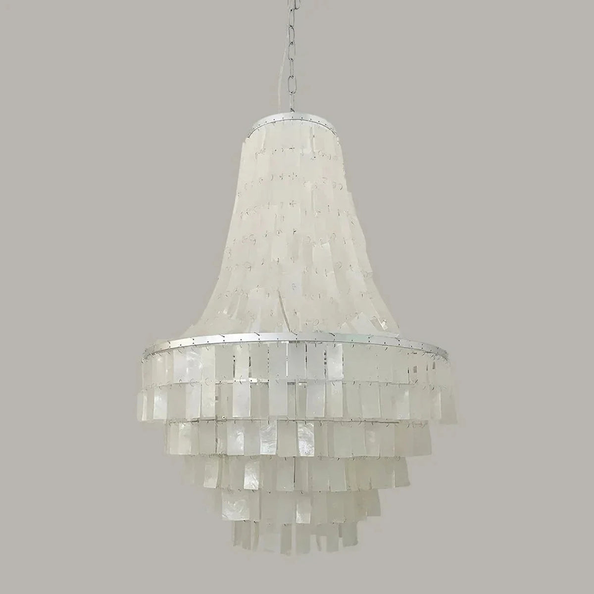 Empire Capiz Shell Chandelier for Dining Room light fixture by AUVIELIGHT, ∅ 17.7" x H 25.6" / Silver & White