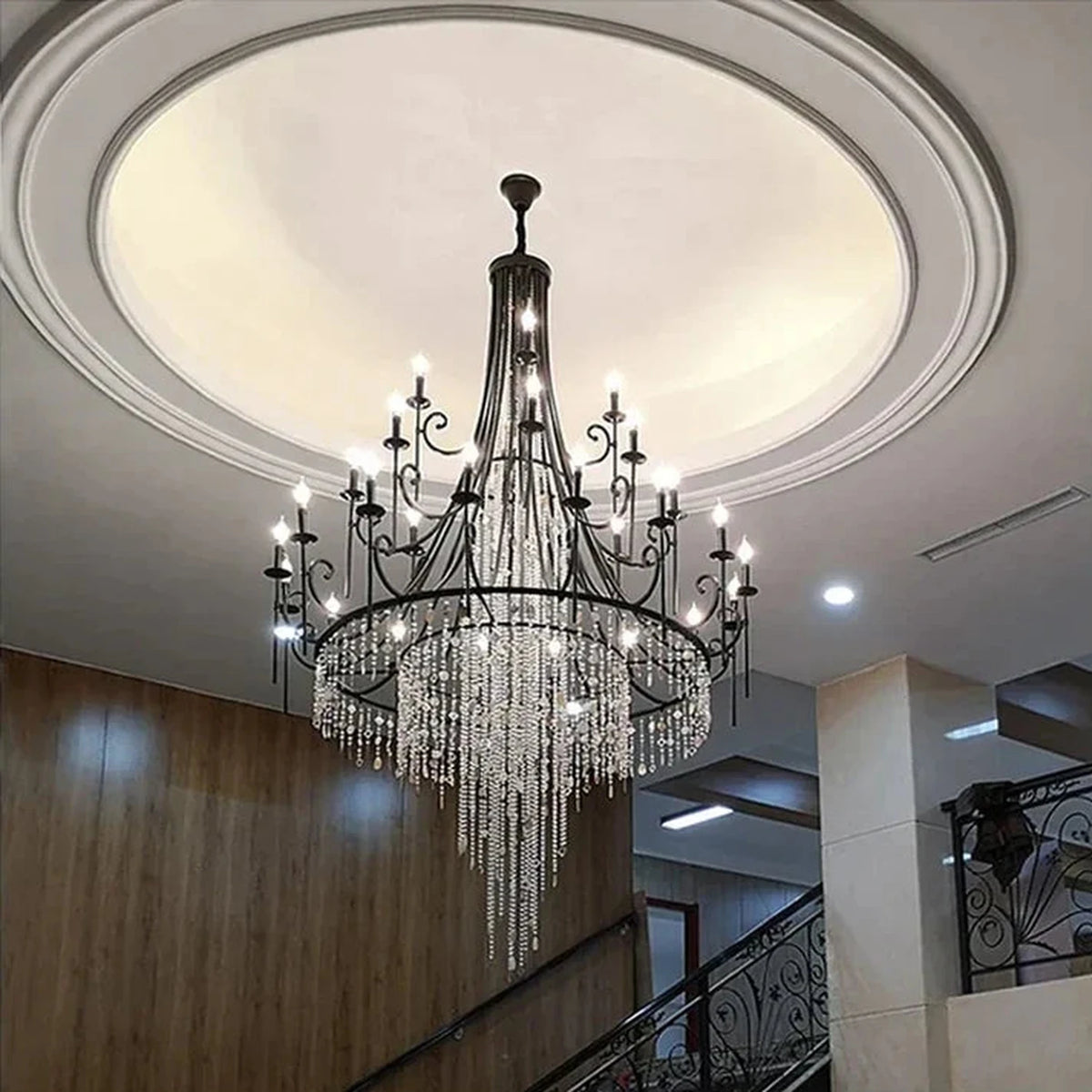 Empire Chandelier in antique brass for Dining Room light fixture by AUVIELIGHT, 16+8+4 heads D 150cm x H 255cm / ∅ 59″ x H 100.4″ / Black