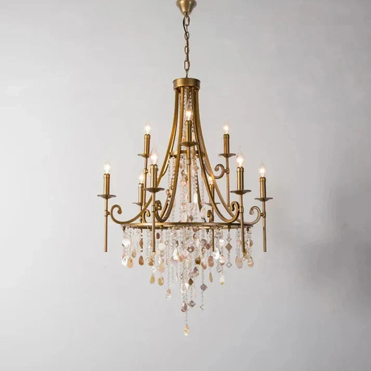 Empire Chandelier in antique brass for Dining Room light fixture by AUVIELIGHT, 6+3 heads D 80cm x H 120cm / ∅ 31.5″ x H 47.2″ / Brass