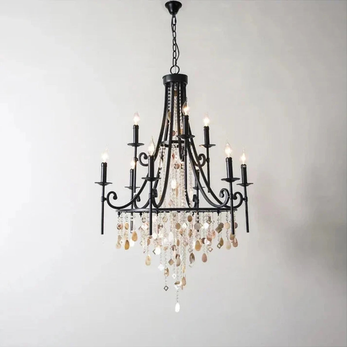 Empire Chandelier in antique brass for Dining Room light fixture by AUVIELIGHT, 6+3 heads D 80cm x H 120cm / ∅ 31.5″ x H 47.2″ / Black