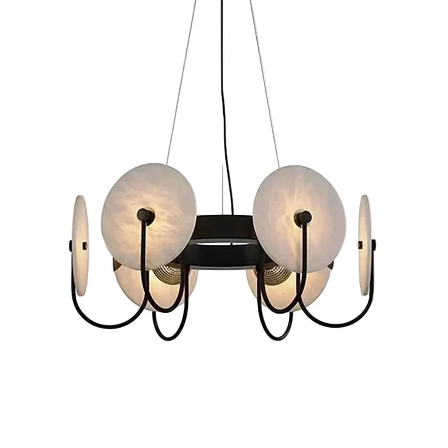 Exposed Bulbs Disc Chandelier in alabaster for Dining Room light fixture by AUVIELIGHT, Dia 80cm x H 27cm / ∅ 31.5″ x H 10.6″ / White