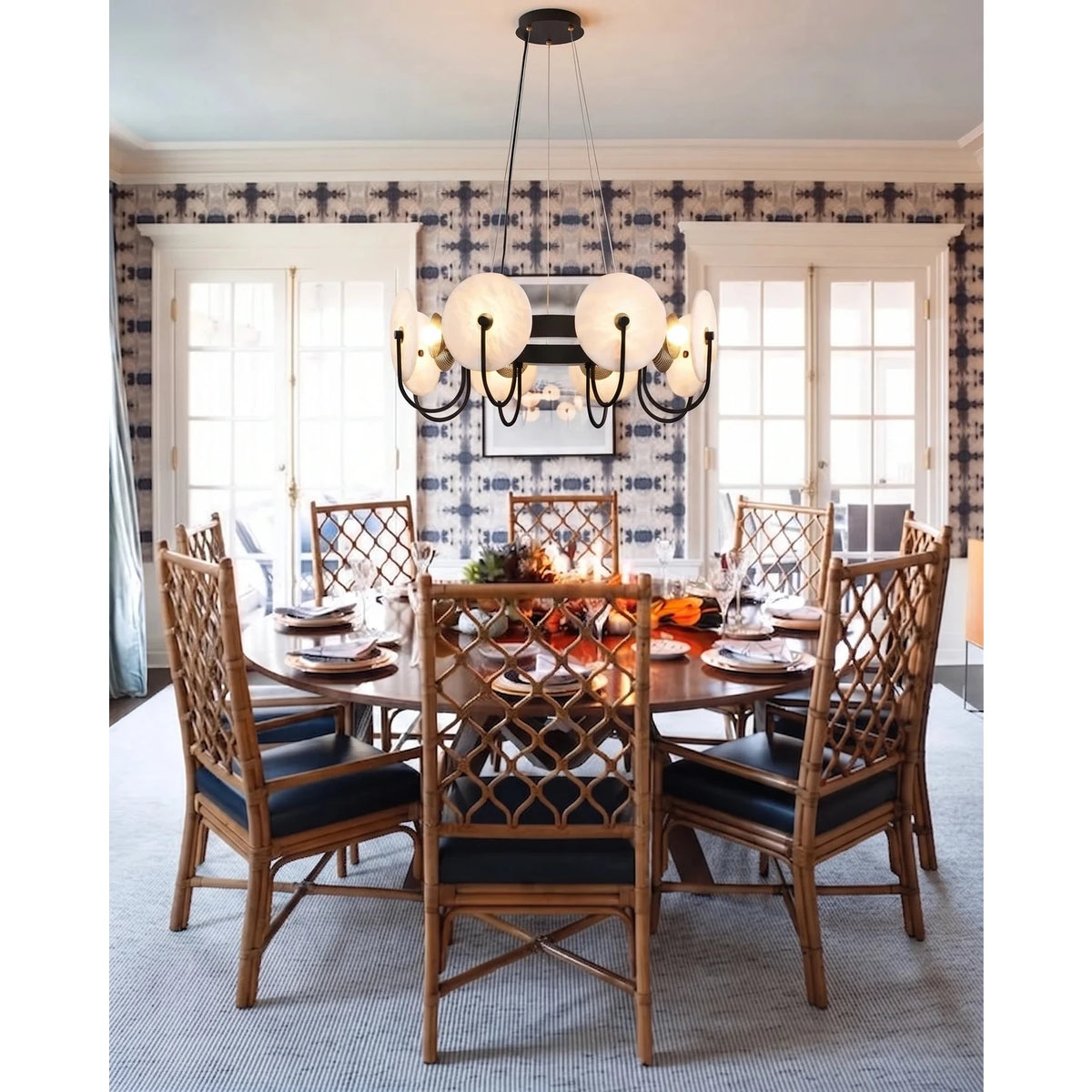 Exposed Bulbs Disc Chandelier in alabaster for Dining Room by AUVIELIGHT