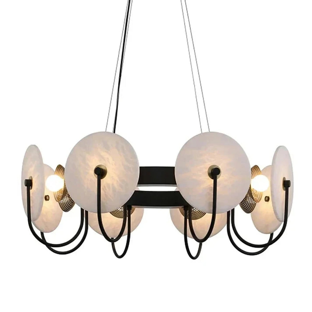 Exposed Bulbs Disc Chandelier in alabaster for Dining Room by AUVIELIGHT, Dia 100cm x H 27cm / ∅ 39.4″ x H 10.6″ / White