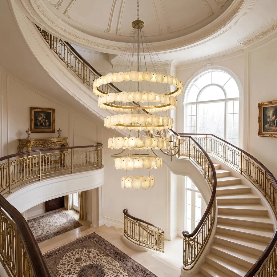 Flake Round Chandelier in alabaster for Dining Room light fixture by AUVIELIGHT