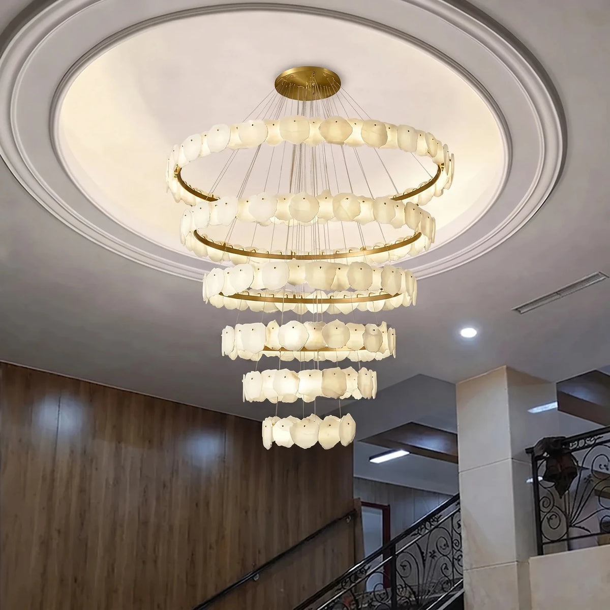 Flake Round Chandelier in alabaster for Dining Room light fixture by AUVIELIGHT