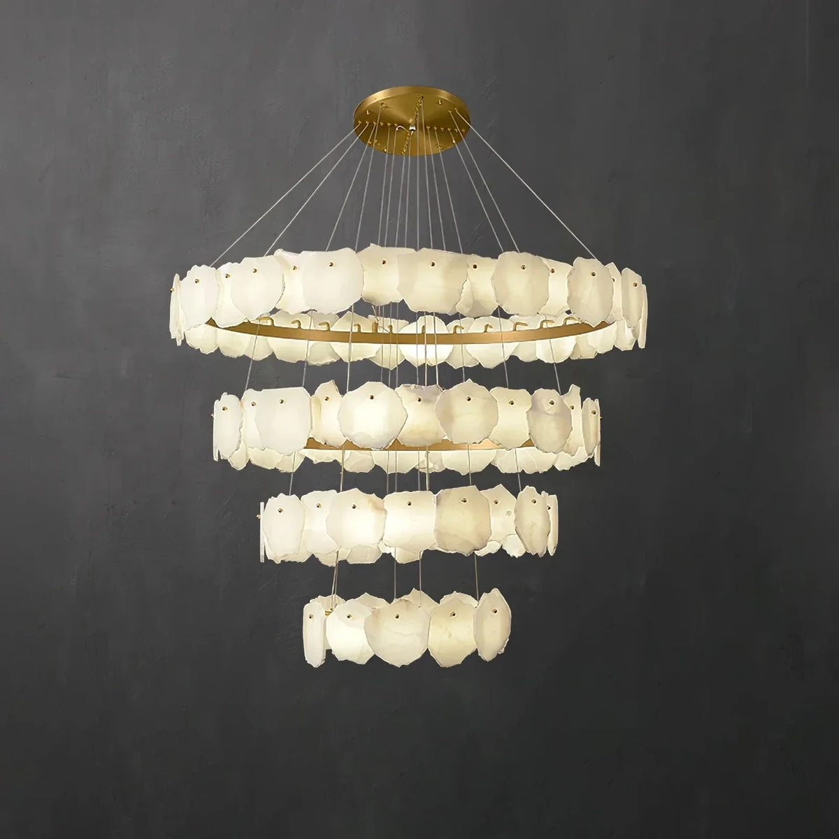 Flake Round Chandelier in alabaster for Dining Room light fixture by AUVIELIGHT, 4-layers ∅ 47.2" x H 59.1" / Gold & White / Warm Light