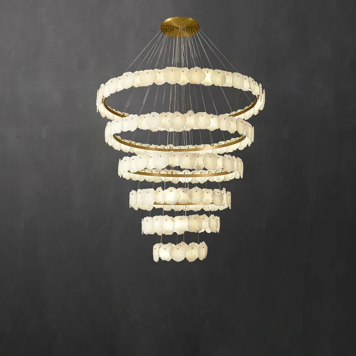 Flake Round Chandelier in alabaster for Dining Room light fixture by AUVIELIGHT, 6-layers ∅ 62.9" x H 59.1" / Gold & White / Warm Light