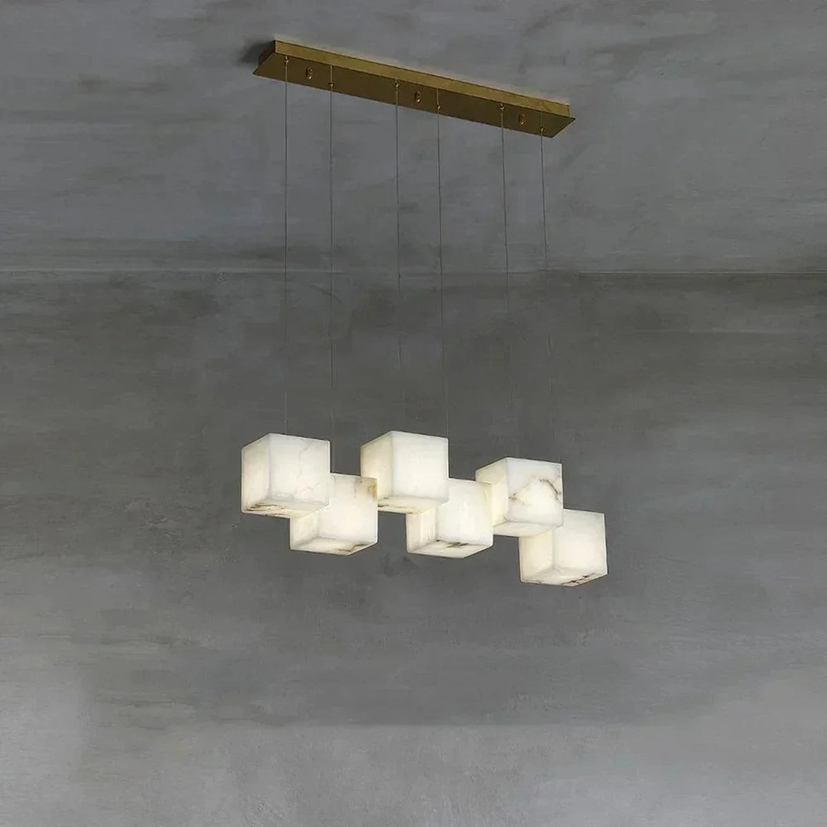 Floating Geometric Pendant Light in stone for Kitchen Island by AUVIELIGHT, 6 heads L 67cm x W 12cm x H 200cm / L 26.4″ x W 4.7″ x H 78.7″ /