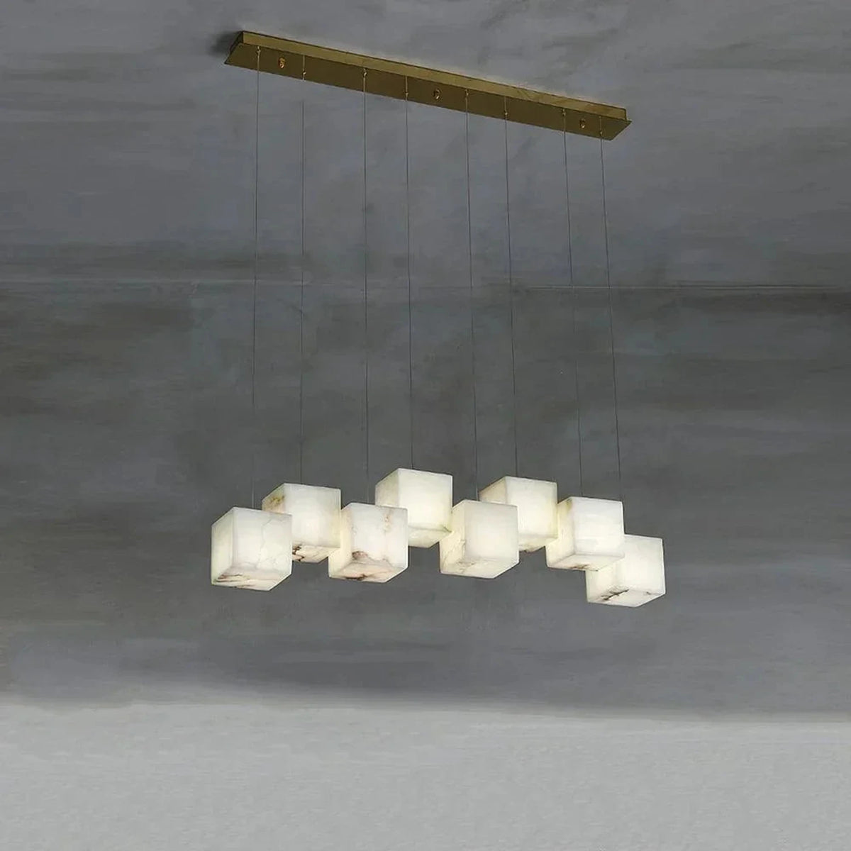 Floating Geometric Pendant Light in stone for Kitchen Island by AUVIELIGHT, 8 heads L 91cm x W 12cm x H 200cm / L 35.9″ x W 4.7″ x H 78.7″ /