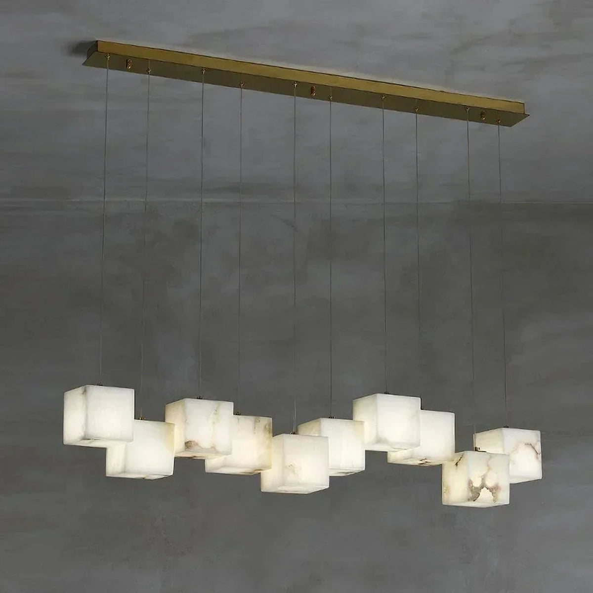 Floating Geometric Pendant Light in stone for Kitchen Island by AUVIELIGHT, 10 heads L 116cm x W 12cm x H 200cm / L 45.7″ x W 4.7″ x H 78.7″ /
