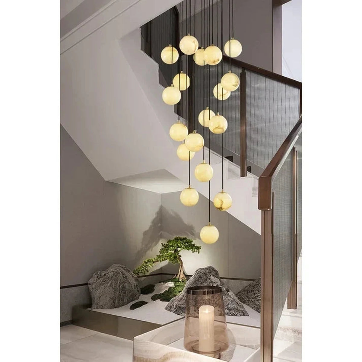 Floating Sphere Pendant Light in stone for Kitchen Island by AUVIELIGHT