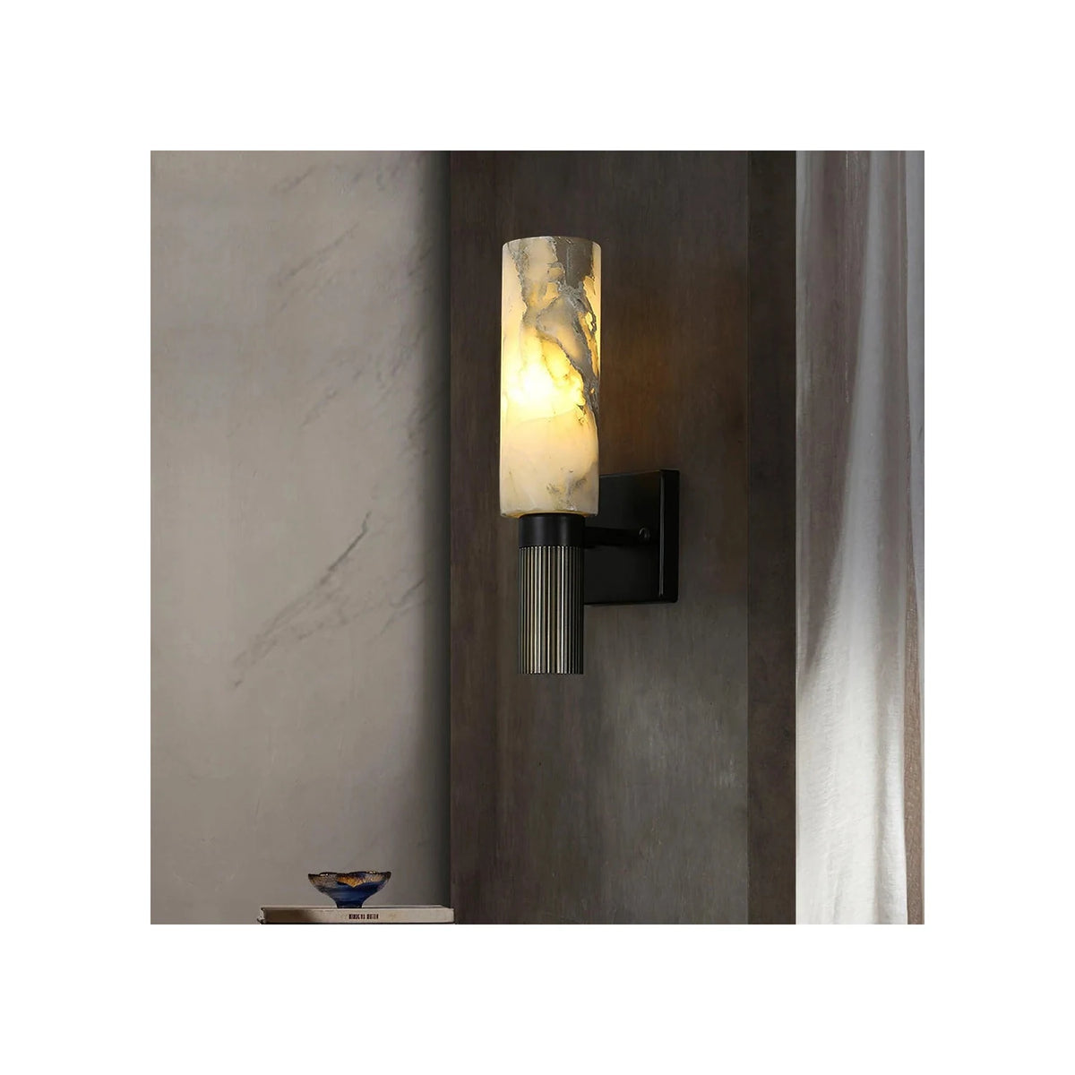 Fluted Brass Alabaster Cylinder Sconce light fixture by AUVIELIGHT