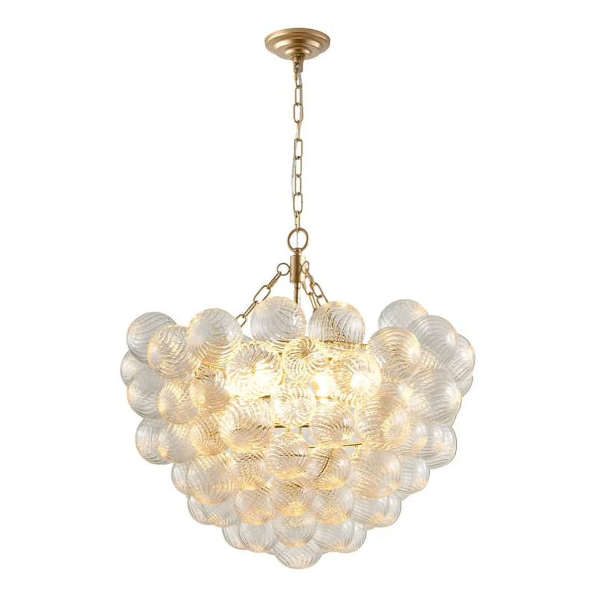 Fluted Bubble Chandelier in glass for Dining Room light fixture by AUVIELIGHT, ∅ 23.6″ x  63″ / Clear Glass & Brass