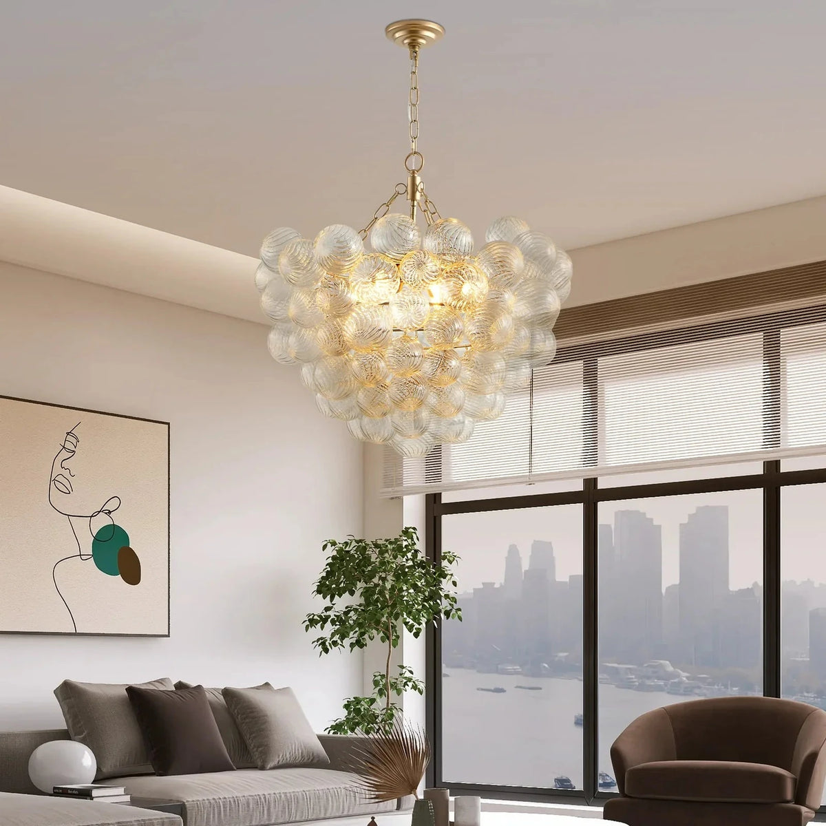 Fluted Bubble Chandelier in glass for Dining Room light fixture by AUVIELIGHT