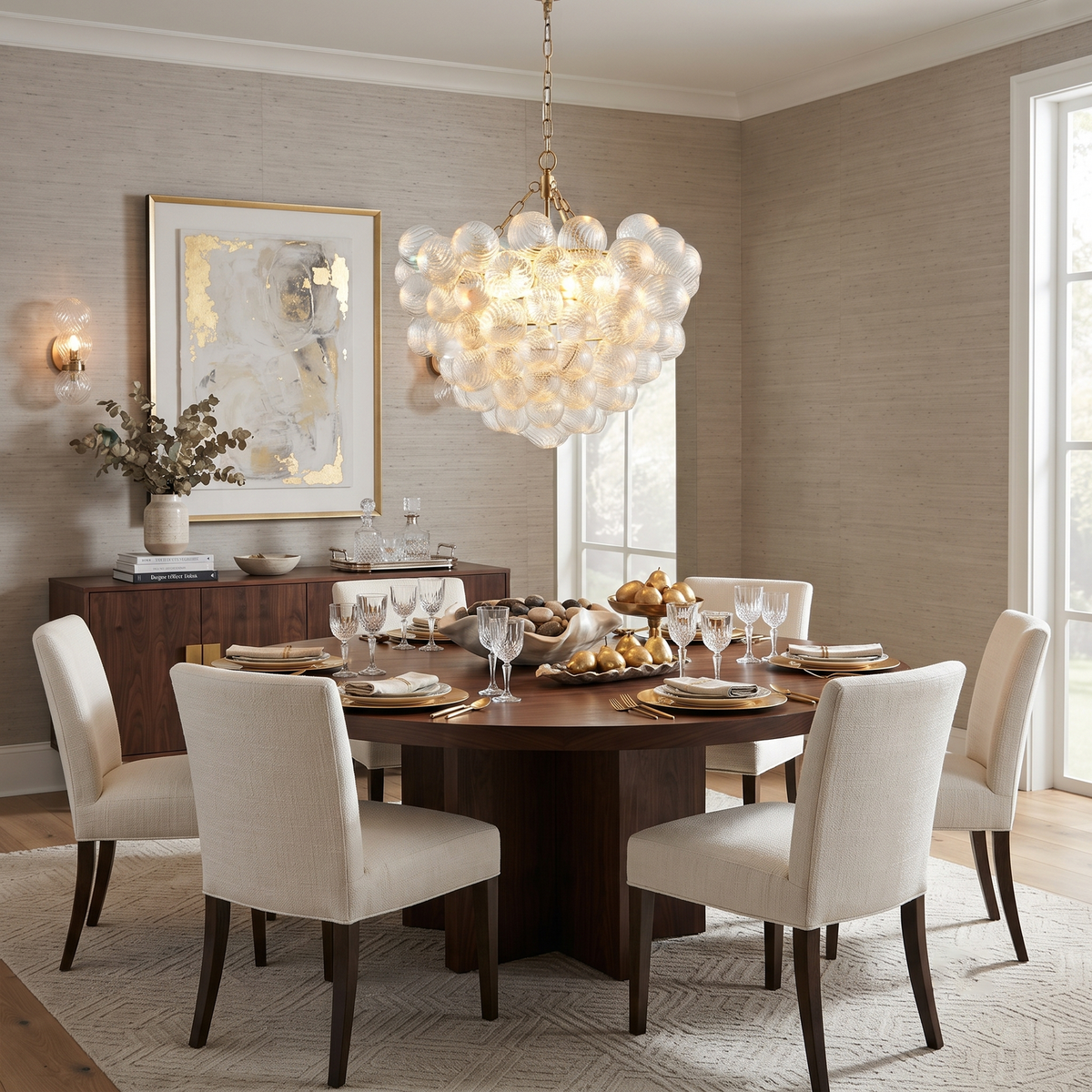 Fluted Bubble Chandelier in glass for Dining Room light fixture by AUVIELIGHT