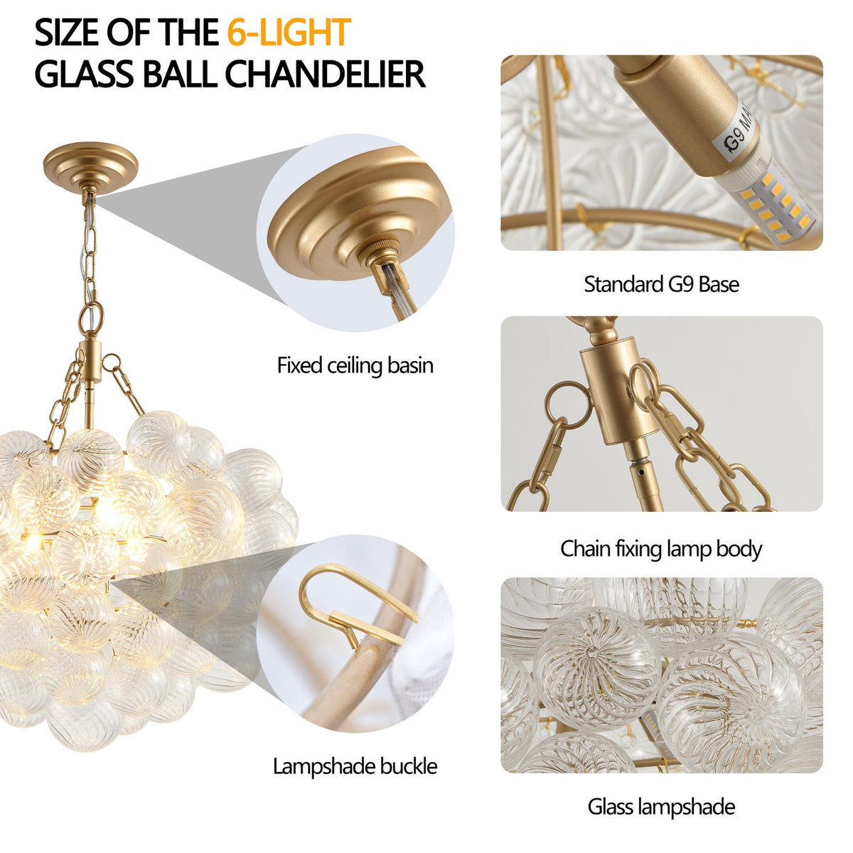 Fluted Bubble Chandelier in glass for Dining Room light fixture by AUVIELIGHT