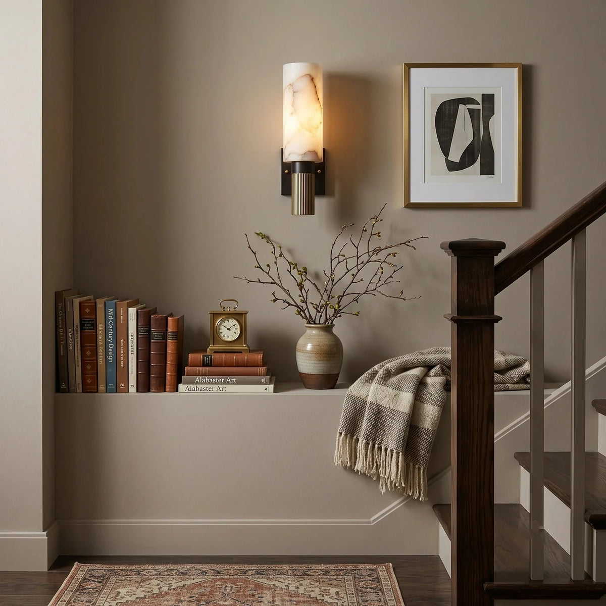 Fluted Cylinder Wall Sconce in alabaster for Hallway light fixture by AUVIELIGHT