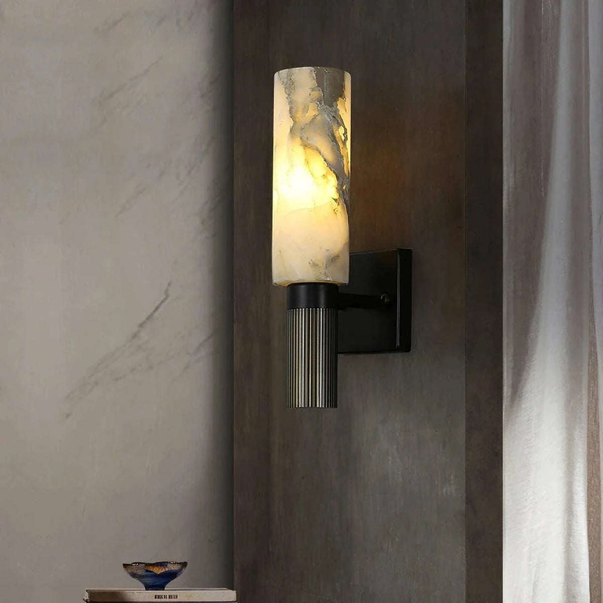 Fluted Cylinder Wall Sconce in alabaster for Hallway light fixture by AUVIELIGHT