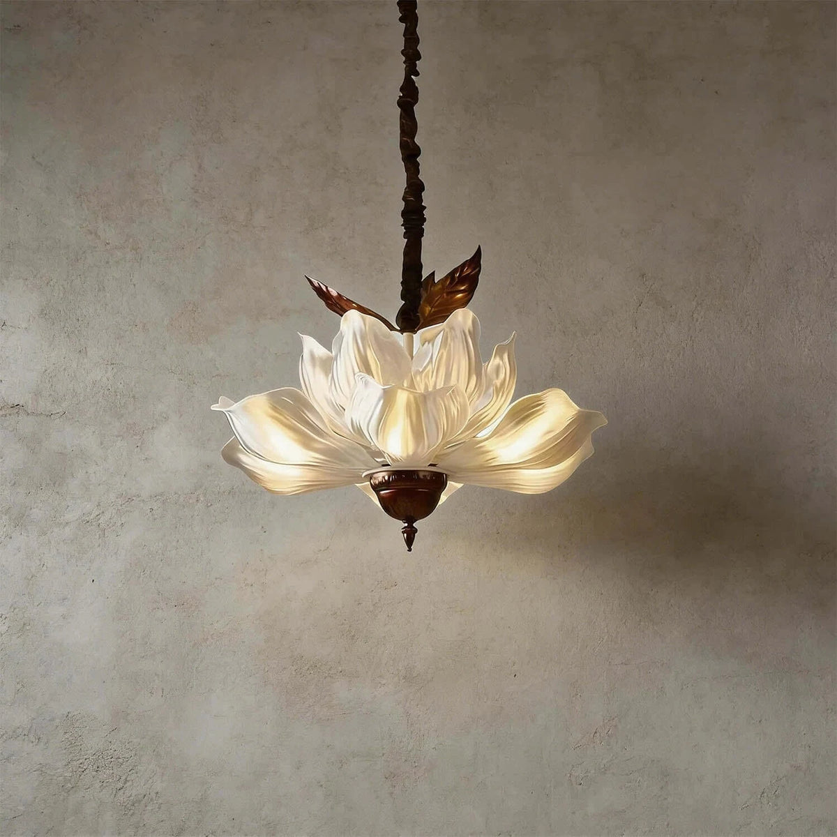 French Country Vintage White Bloom Ceiling Drop Light for Parlor by AUVIELIGHT, Dia 24.8" x H 15.7" / Cuivre & blanc