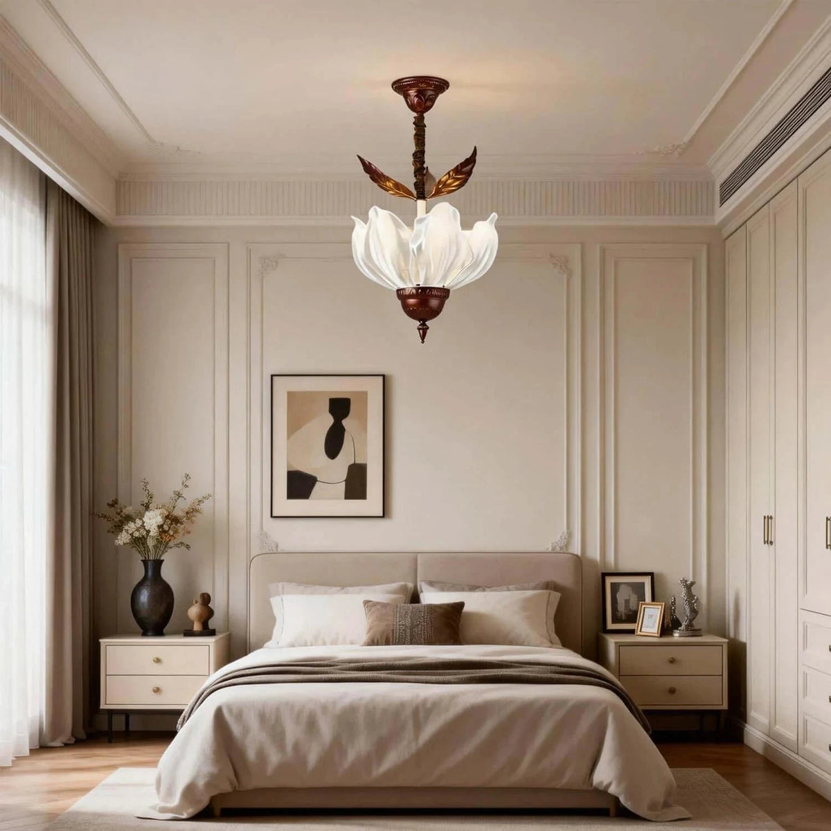 French Country Vintage White Bloom Ceiling Drop Light for Parlor by AUVIELIGHT