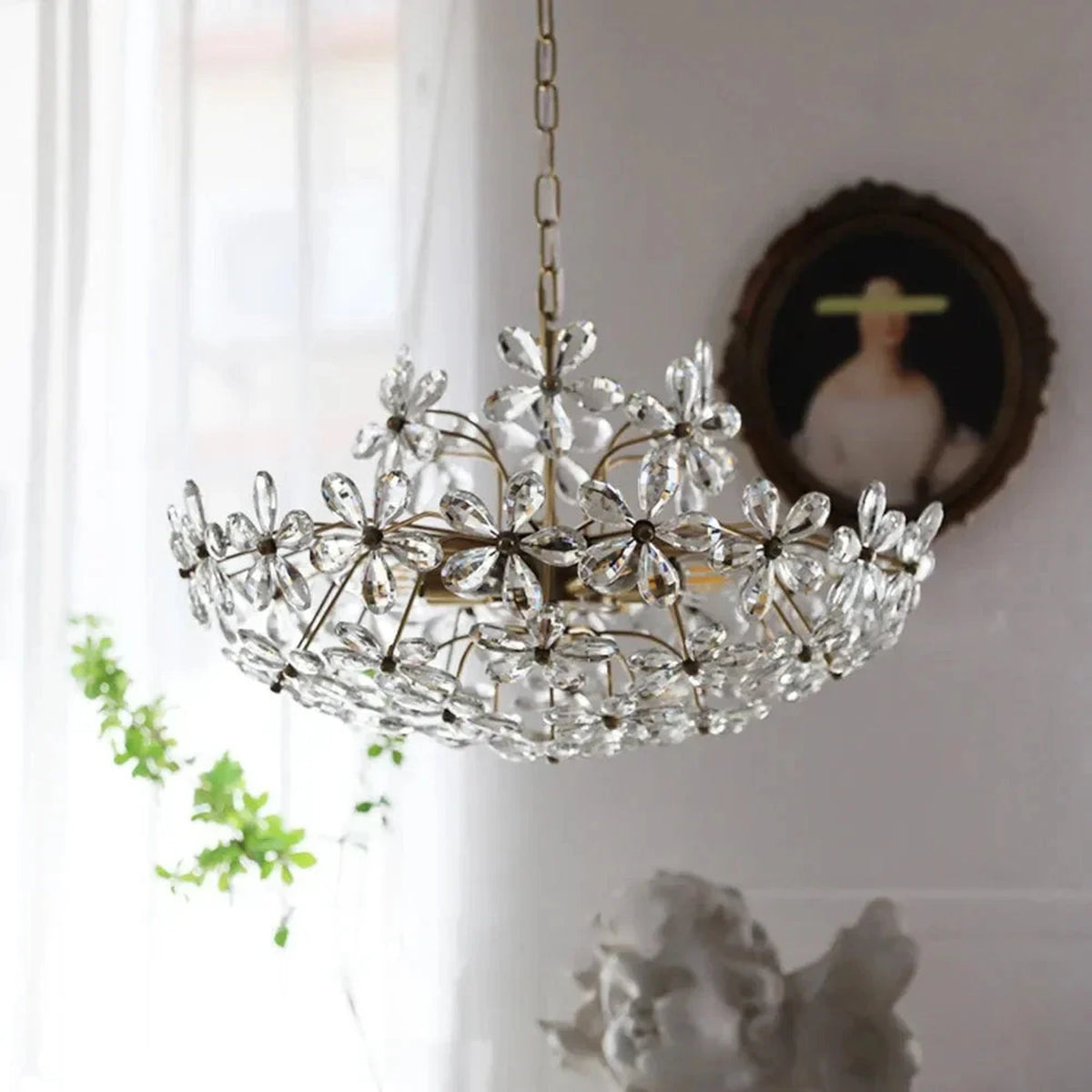 French Flower Basket Chandelier in crystal for Dining Room light fixture by AUVIELIGHT, Dia 21.7'' x H 11.9'' / Clear & Gold