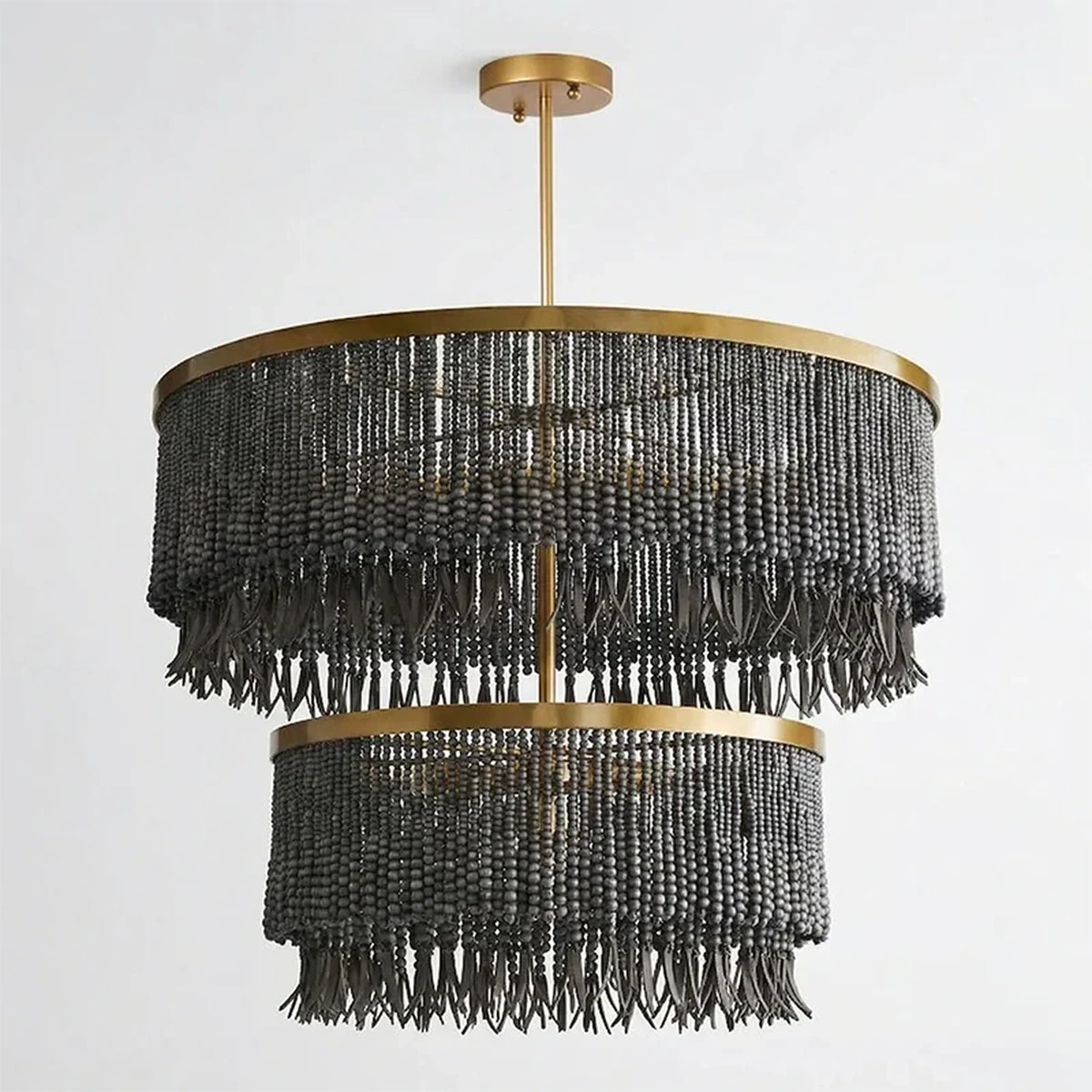 Fringe Beaded Chandelier for Dining Room light fixture by AUVIELIGHT, 2-Tier D 80cm + D 60cm / ∅ 31.5″ x H 23.6″ / Black