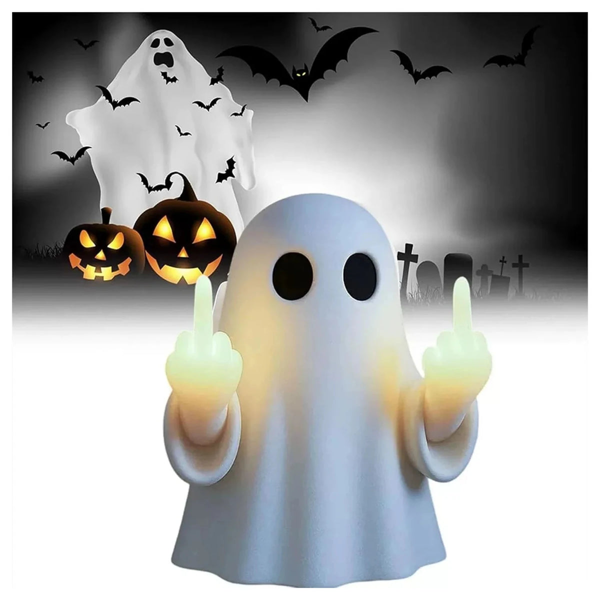 Funny Ghost Middle Finger Wall Sconce LED Night Light by AUVIELIGHT, ∅ 5.5″ x H 7.9″ / White