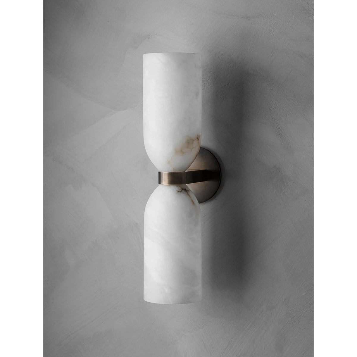 GeminiHourglass Double Stone Wall Light by AUVIELIGHT, ∅ 4.4″ x H 17.9″ / White & Brass