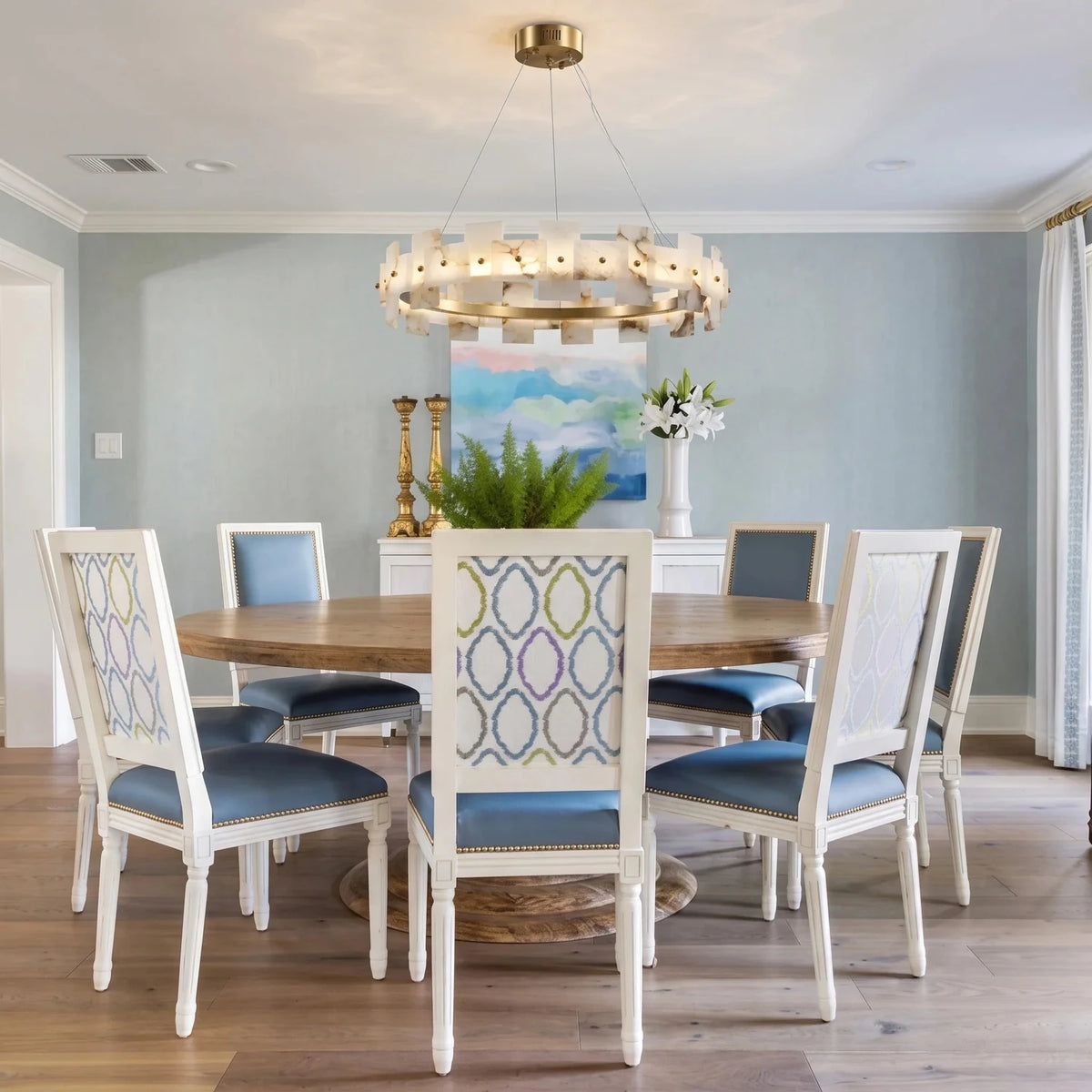 Geometric Chandelier in alabaster for Dining Room by AUVIELIGHT