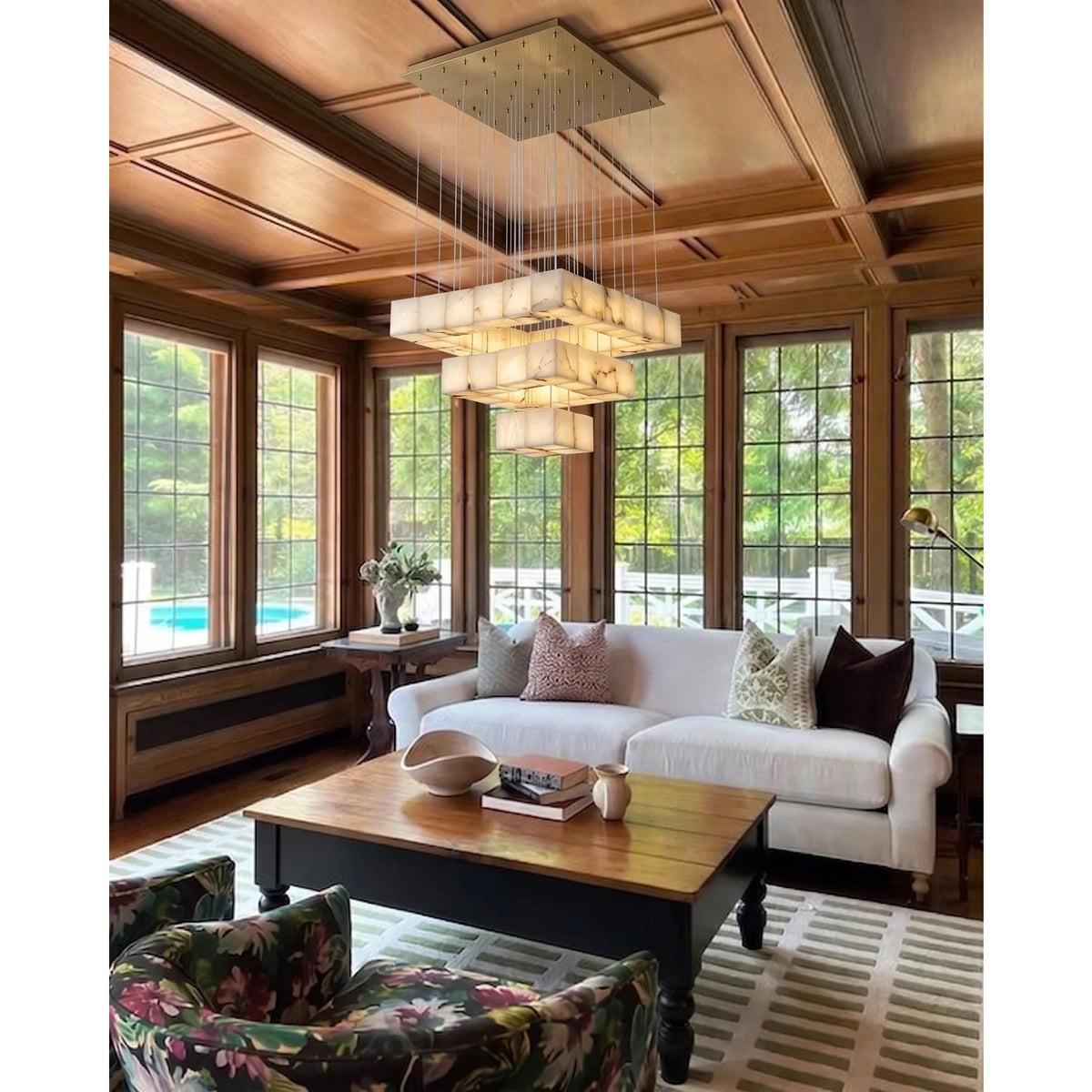 Geometric Cube Chandelier in alabaster for Dining Room light fixture by AUVIELIGHT