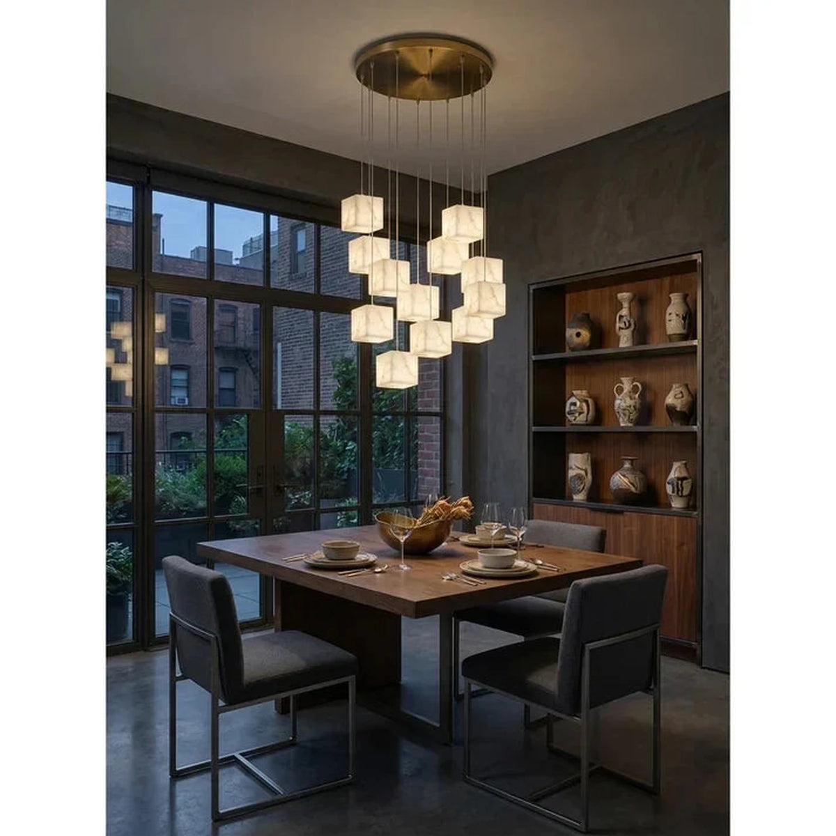 Geometric Cube Chandelier in alabaster for Dining Room light fixture by AUVIELIGHT