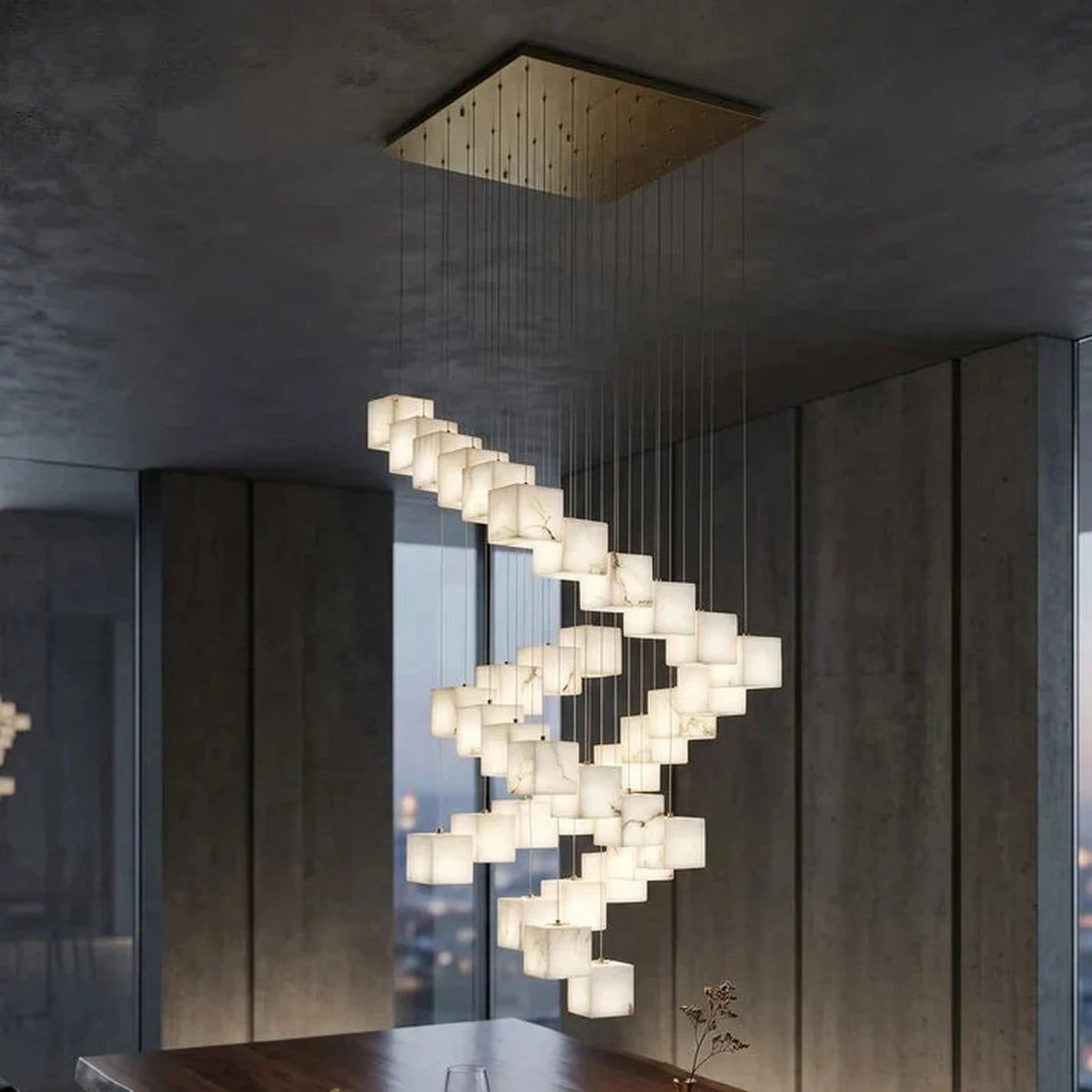 Geometric Cube Chandelier in alabaster for Dining Room light fixture by AUVIELIGHT