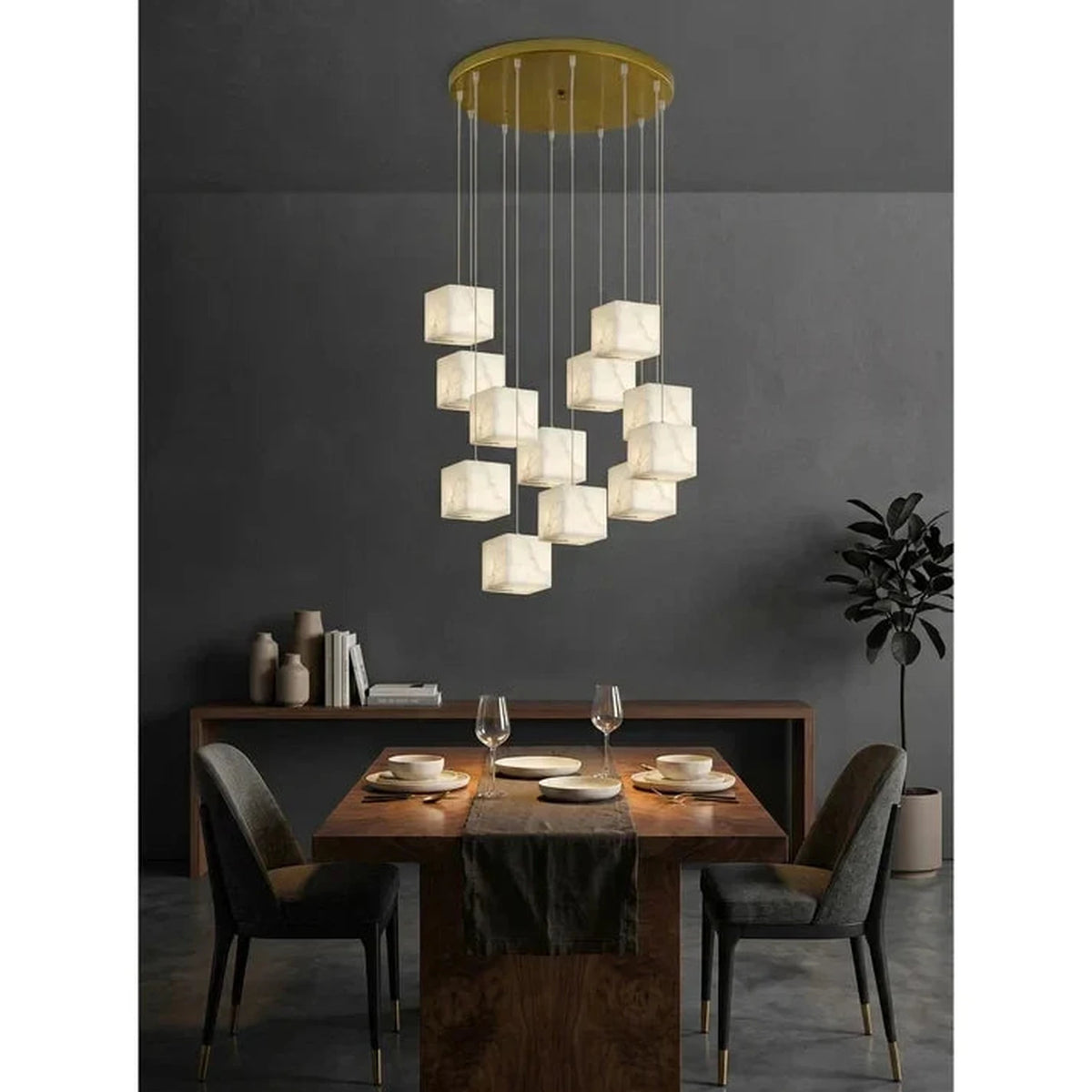 Geometric Cube Chandelier in alabaster for Dining Room light fixture by AUVIELIGHT