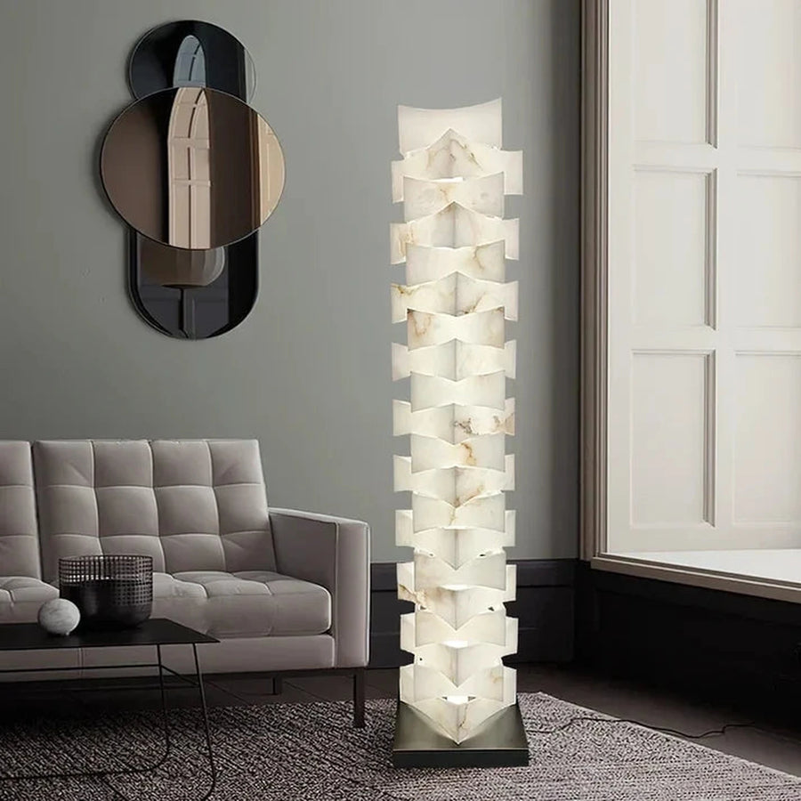 Geometry Stacked Floor Lamp in alabaster for Living Room light fixture by AUVIELIGHT