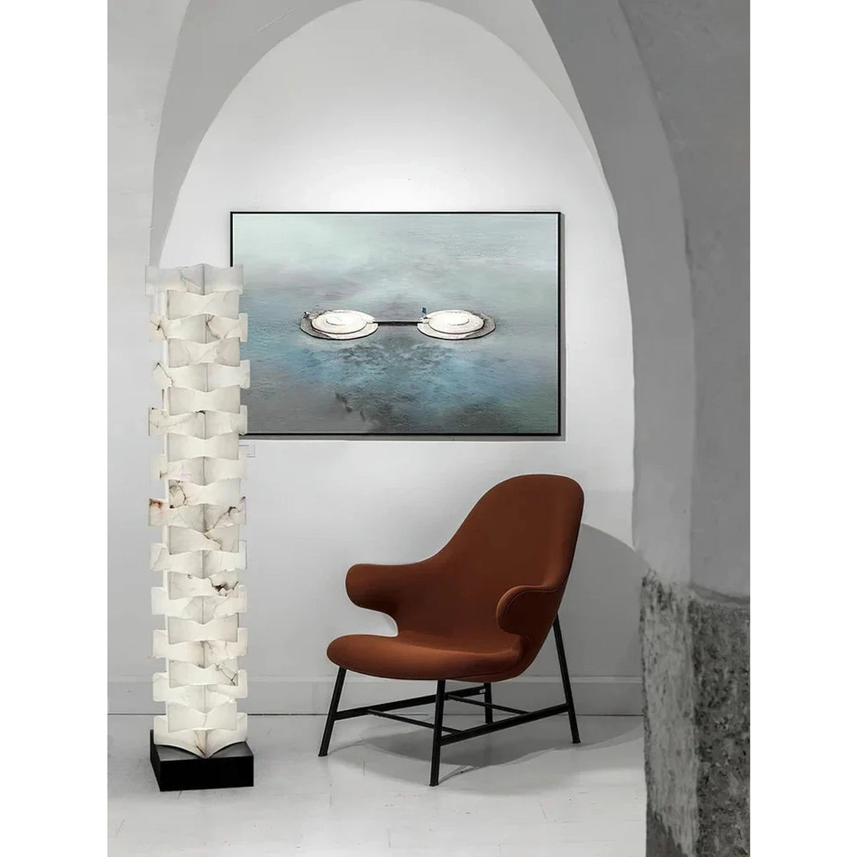 Geometry Stacked Floor Lamp in alabaster for Living Room light fixture by AUVIELIGHT