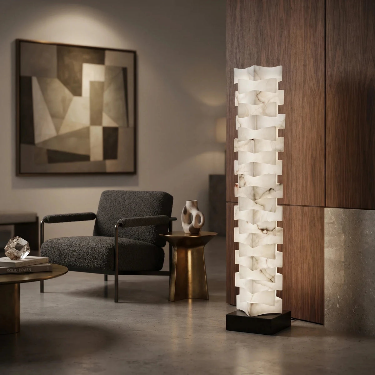Geometry Stacked Floor Lamp in alabaster for Living Room light fixture by AUVIELIGHT