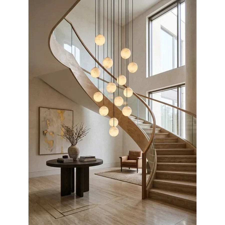 Gilded Canopy Globe Chandelier in alabaster for Dining Room light fixture by AUVIELIGHT