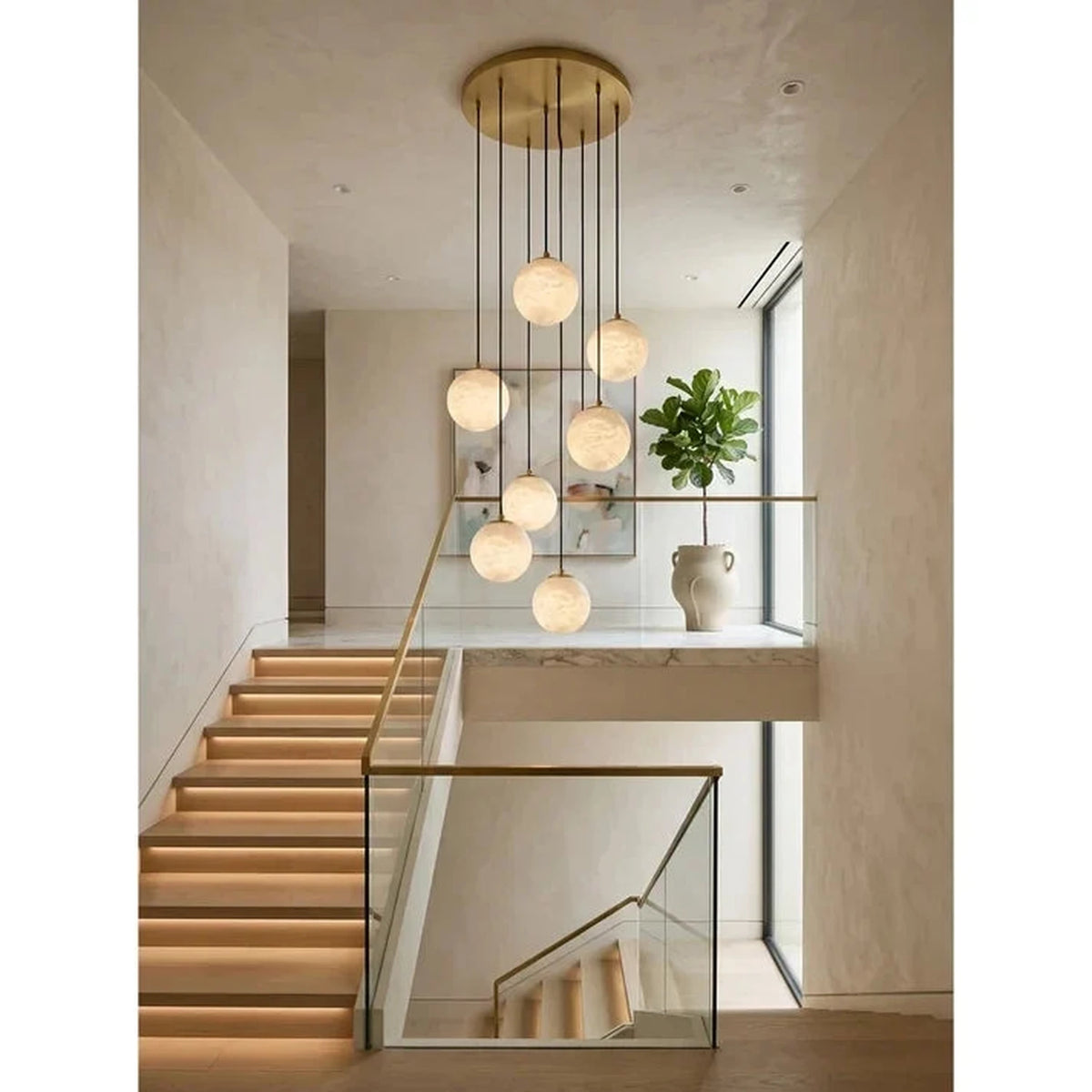 Gilded Canopy Globe Chandelier in alabaster for Dining Room light fixture by AUVIELIGHT