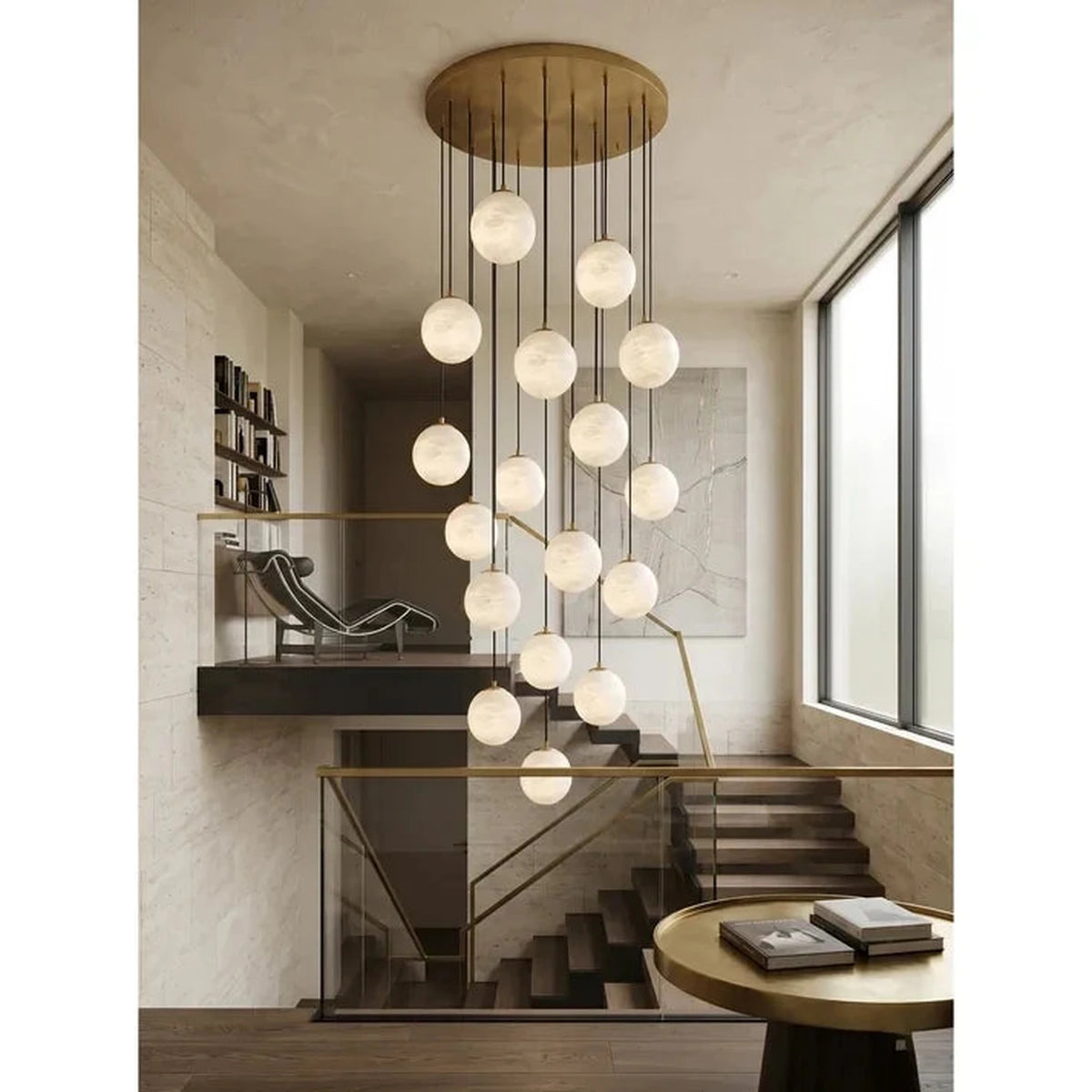 Gilded Canopy Globe Chandelier in alabaster for Dining Room light fixture by AUVIELIGHT