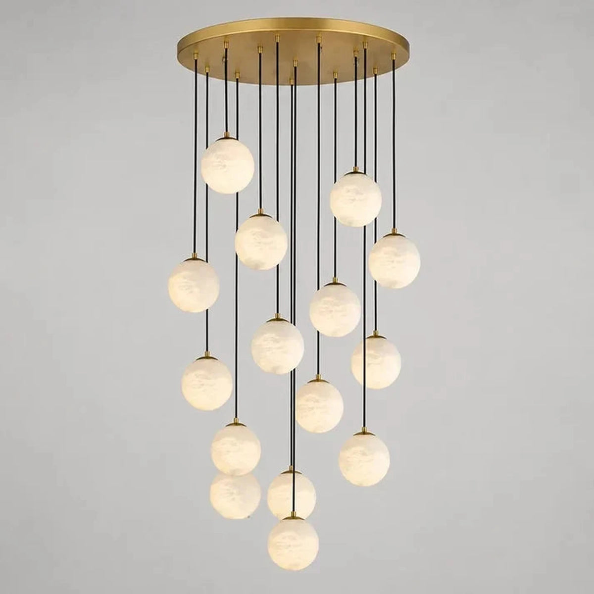 Gilded Canopy Globe Chandelier in alabaster for Dining Room light fixture by AUVIELIGHT, 15 heads D 50cm x H 400cm / ∅ 19.7″ x H 157.5″ / Brass