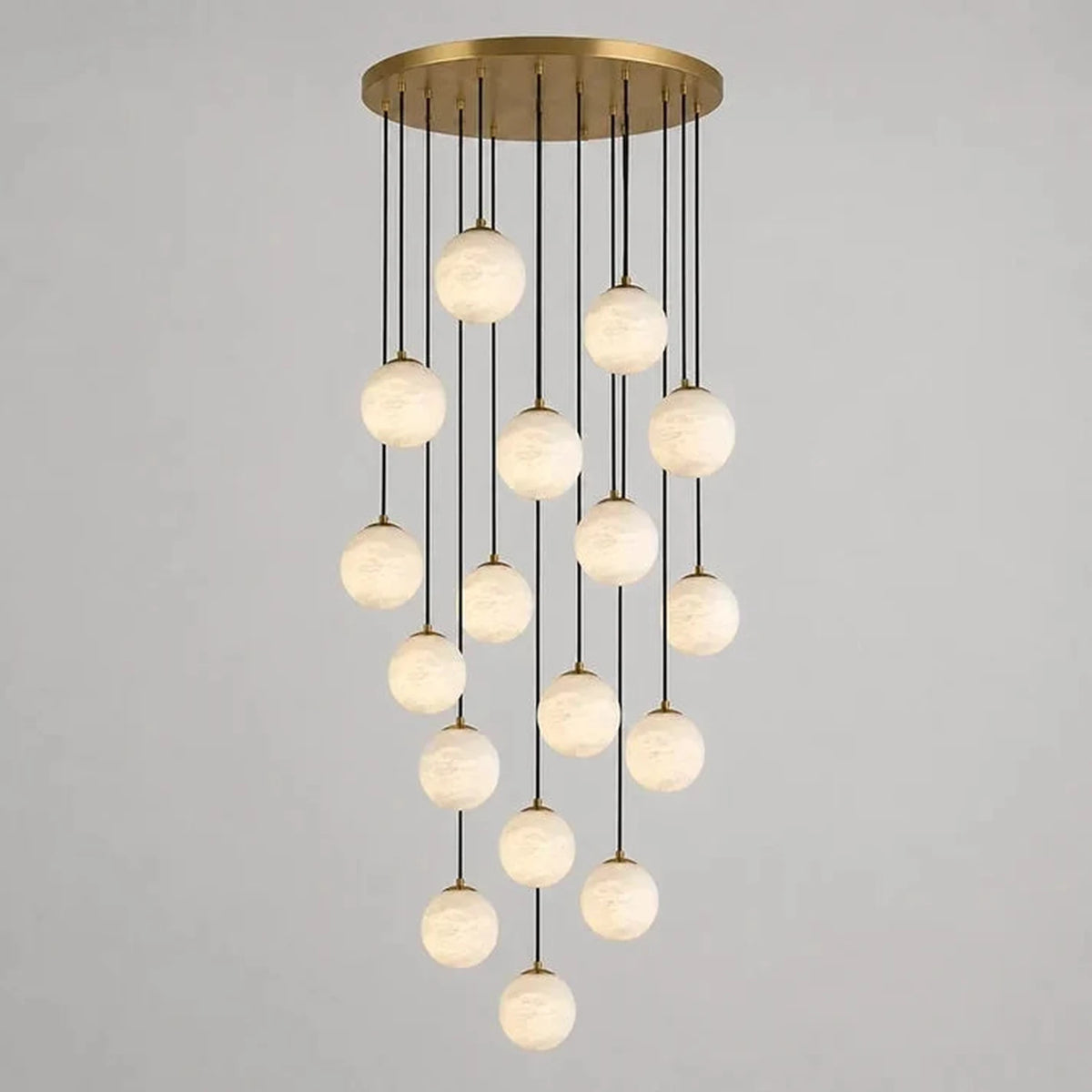 Gilded Canopy Globe Chandelier in alabaster for Dining Room light fixture by AUVIELIGHT, 18 heads D 60cm x H 500cm / ∅ 23.6″ x H 196.9″ / Brass