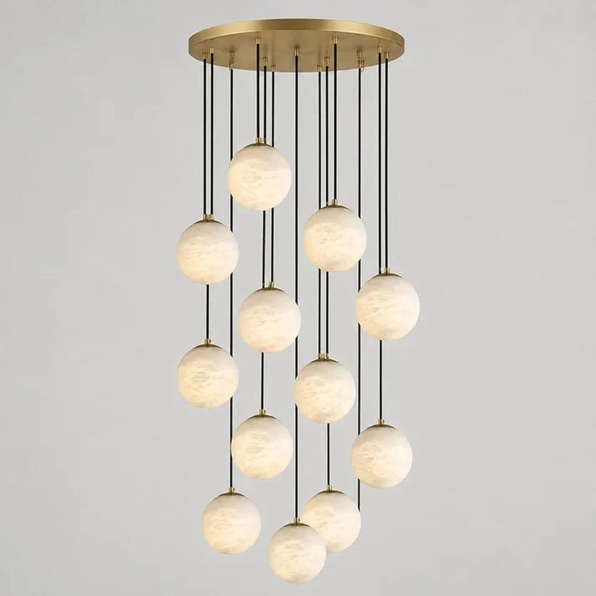 Gilded Canopy Globe Chandelier in alabaster for Dining Room light fixture by AUVIELIGHT, 12 heads D 50cm x H 350cm / ∅ 19.7″ x H 137.8″ / Brass