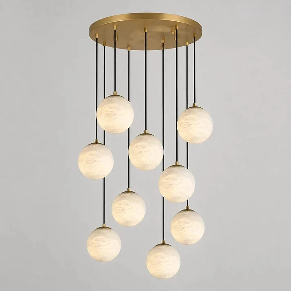 Gilded Canopy Globe Chandelier in alabaster for Dining Room light fixture by AUVIELIGHT, 9 heads D 40cm x H 300cm / ∅ 15.7″ x H 118.1″ / Brass &