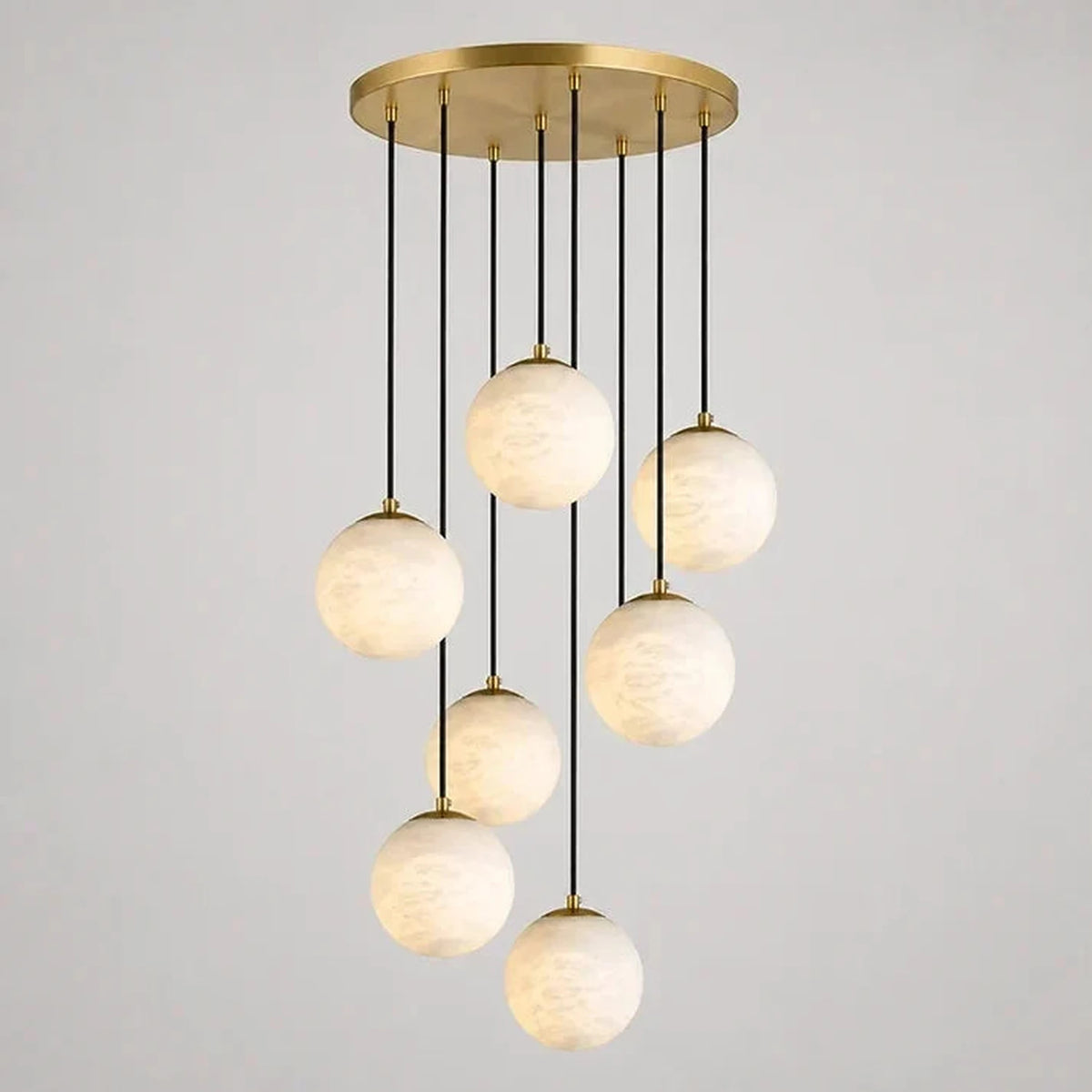 Gilded Canopy Globe Chandelier in alabaster for Dining Room light fixture by AUVIELIGHT, 7 heads D 40cm x H 250cm / ∅ 15.7″ x H 98.4″ / Brass &