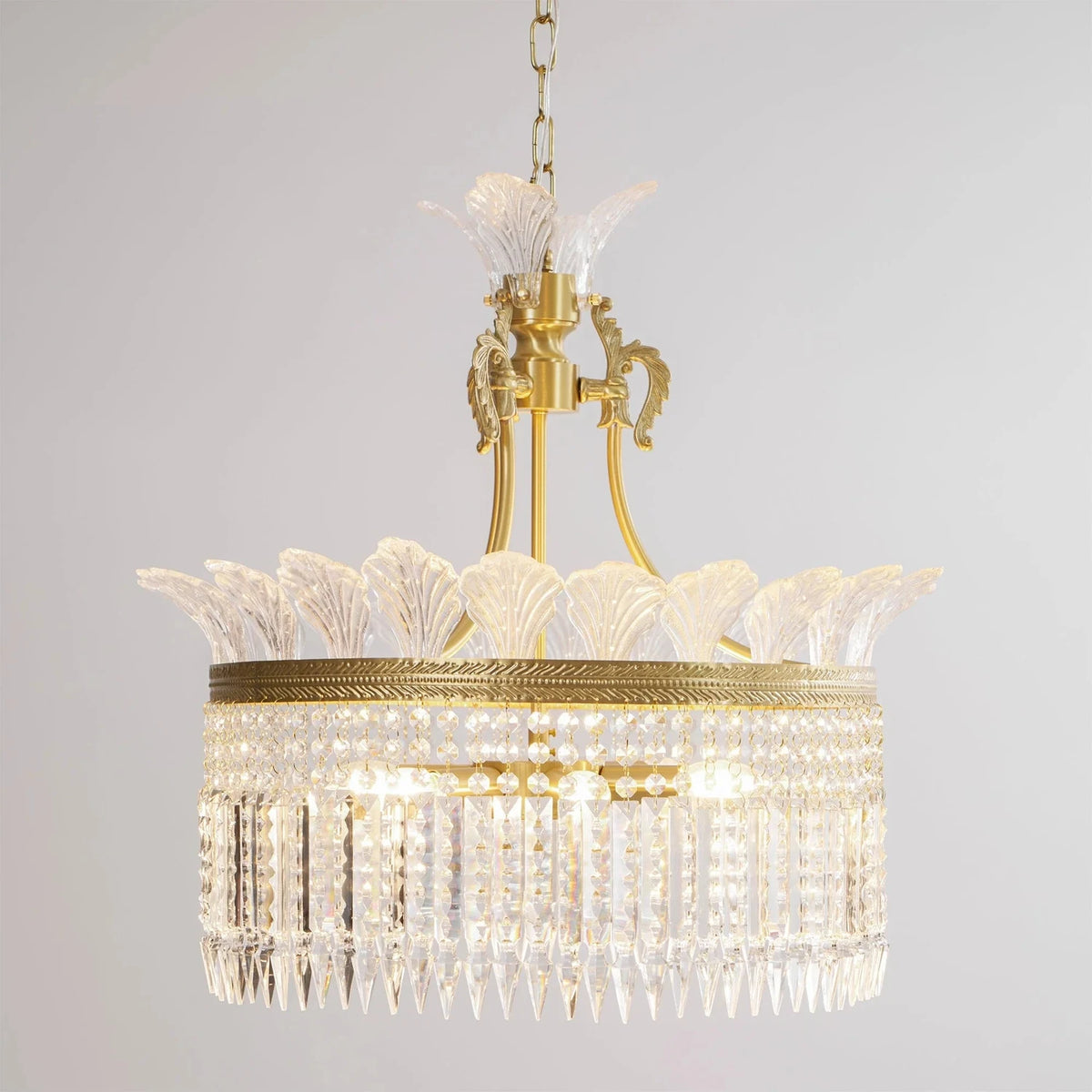 Gilded Filigree Chandelier in crystal for Dining Room light fixture by AUVIELIGHT, 6 heads D 60cm x H 68cm / ∅ 23.6″ x H 26.8″ / Brass & Clear