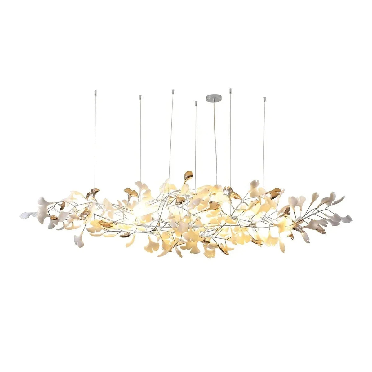 Ginkgo Blossom Chandelier for Dining Room by AUVIELIGHT, Model A L 118.1" x W 25.6" x H 23.6" / Nickel & White and 2 other sizes
