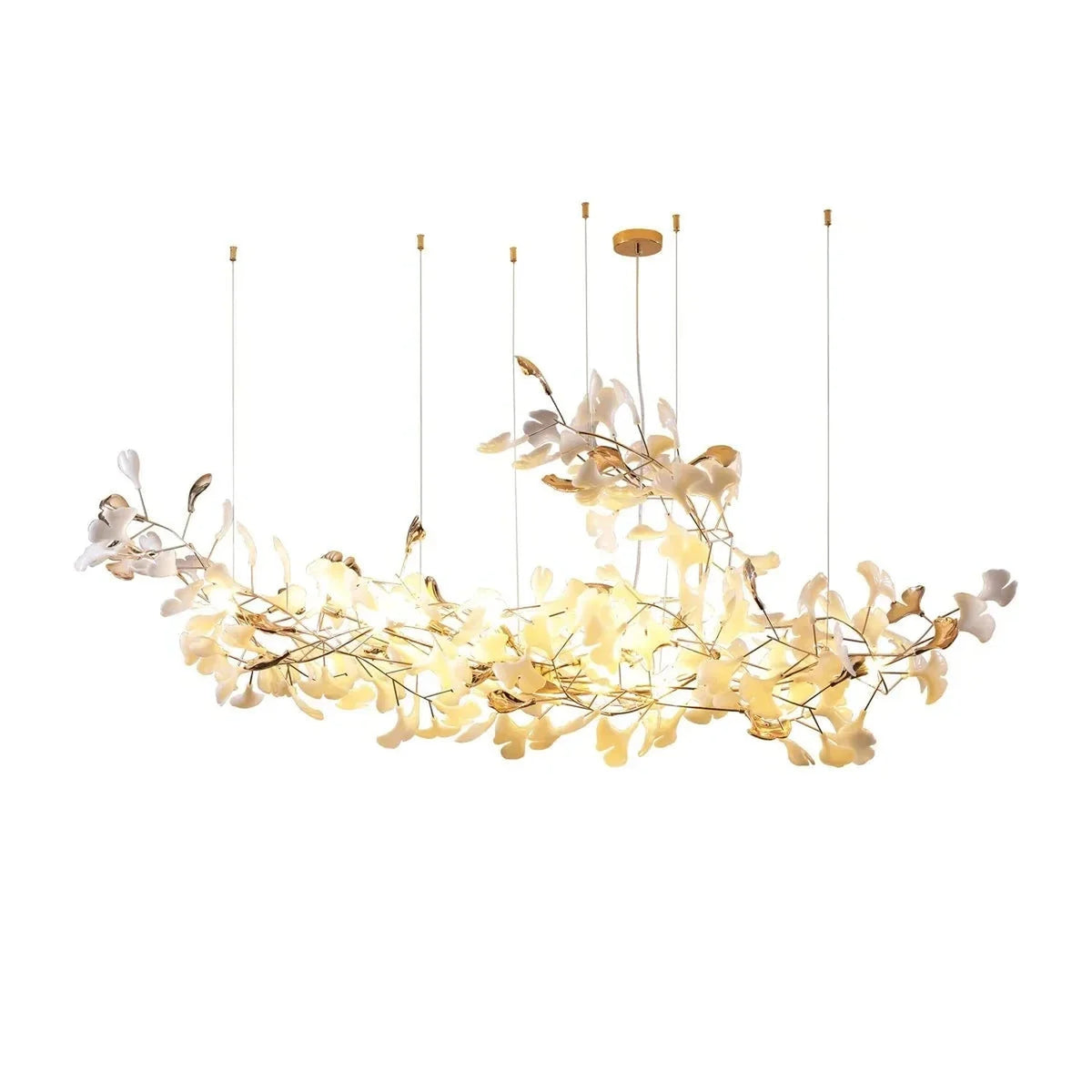 Ginkgo Blossom Chandelier for Dining Room by AUVIELIGHT, Model B L 118.1" x W 25.6" x H 47.2" / Gold & White and 2 other sizes
